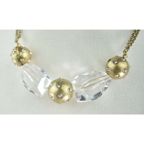 Jones of New York Chunky Clear Gold Tone Beads Collar Necklace 16 inch Extender - Picture 9 of 12